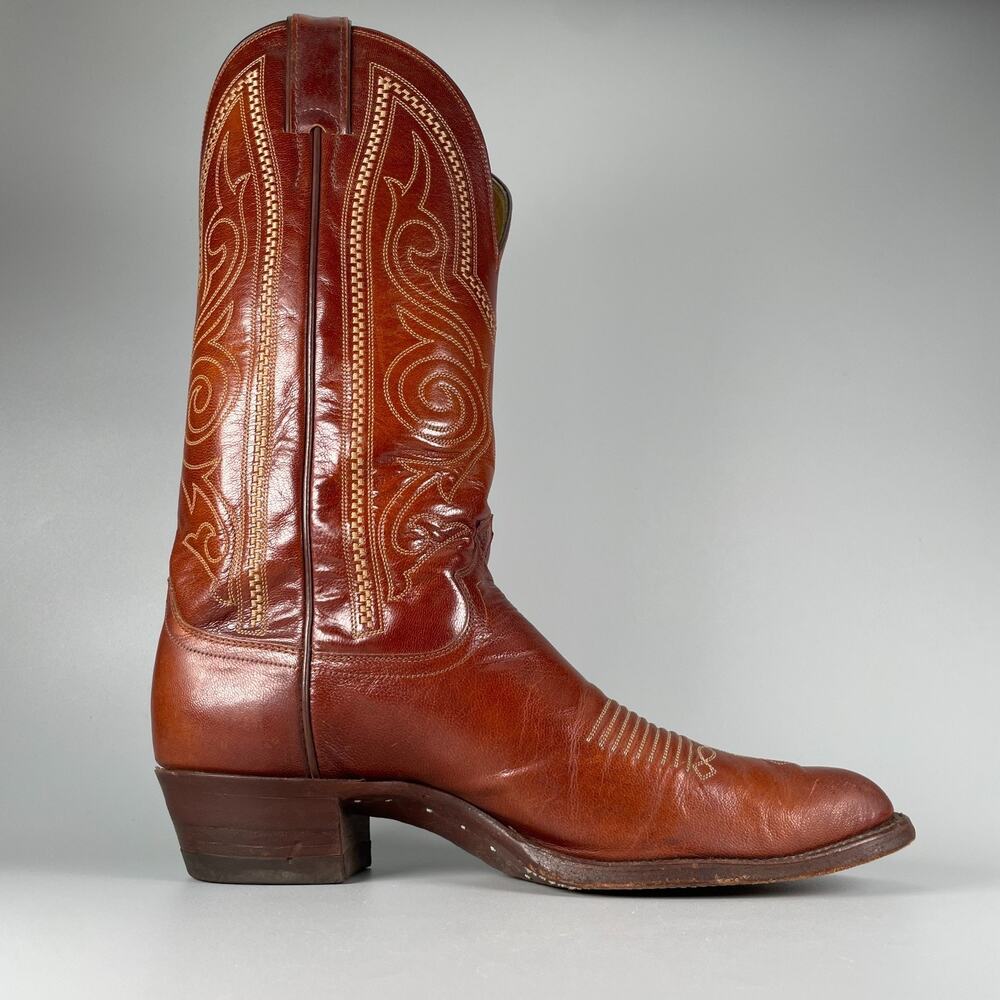 JUSTIN 1769 Men’s Size 9 B Brown Leather Western Pull On Cowboy Boots Casual GUC - Picture 6 of 10
